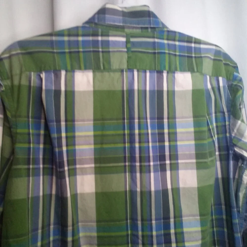 Banana Republic Shirt Men M 15-15 1/2 Button Up Long Sleeve Plaid Blue Green